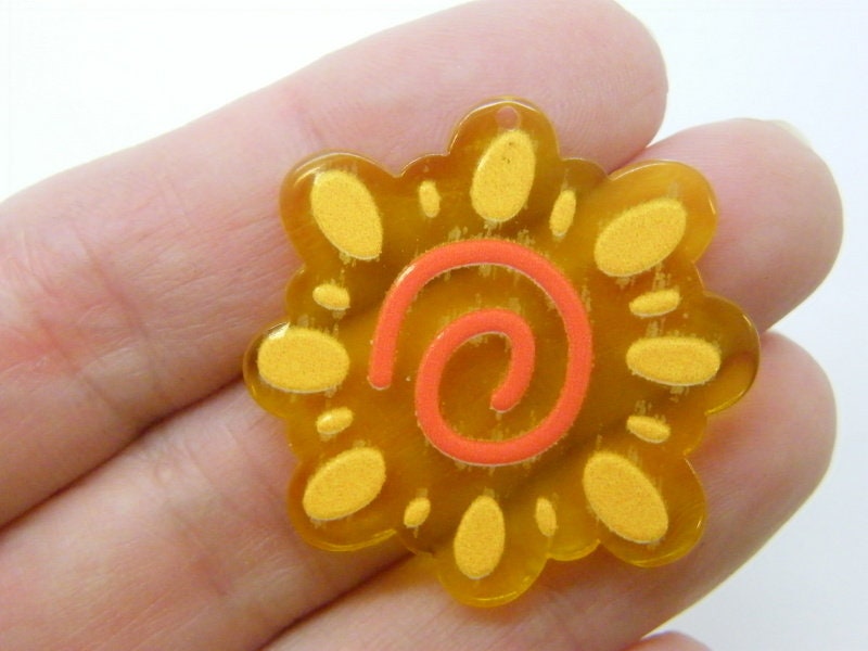 8  Bright and happy  Flower pendants yellow orange acrylic F45