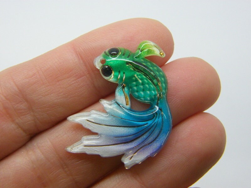 6 Goldfish fish pendants green blue white acrylic FF505