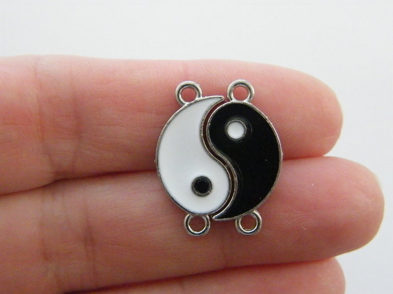 4 Jin and 4 yang connector charms  black white silver tone I167
