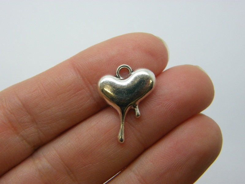 8 Dripping heart charms antique silver tone H187