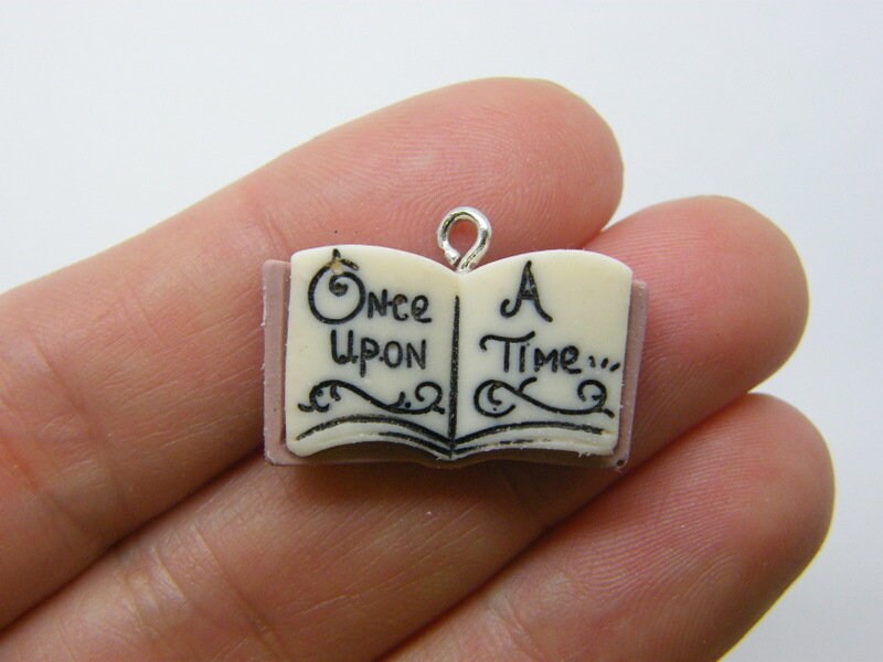 2 Once upon a time book charms pink beige resin P329