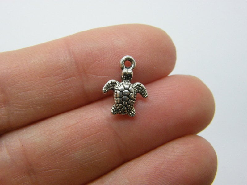 12 Turtle charms antique silver tone FF223