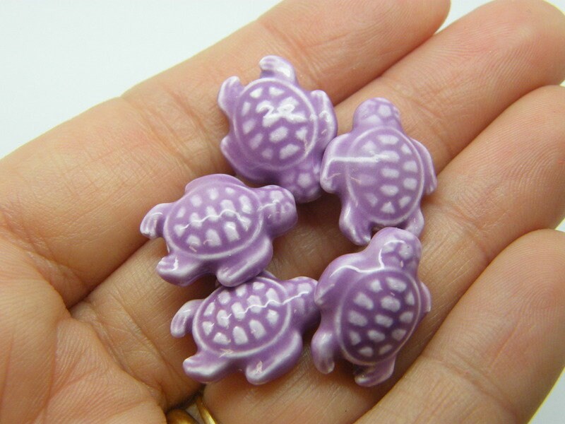 8 Turtle beads purple porcelain FF351