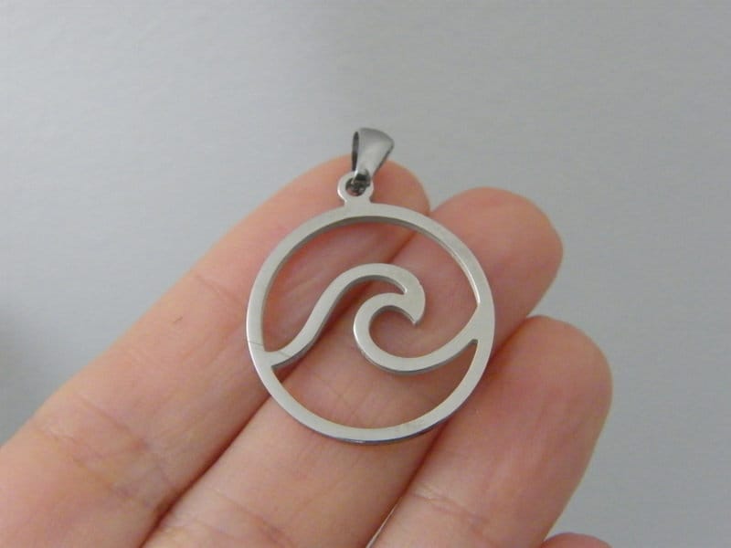1 Wave pendant silver tone stainless steel FF521