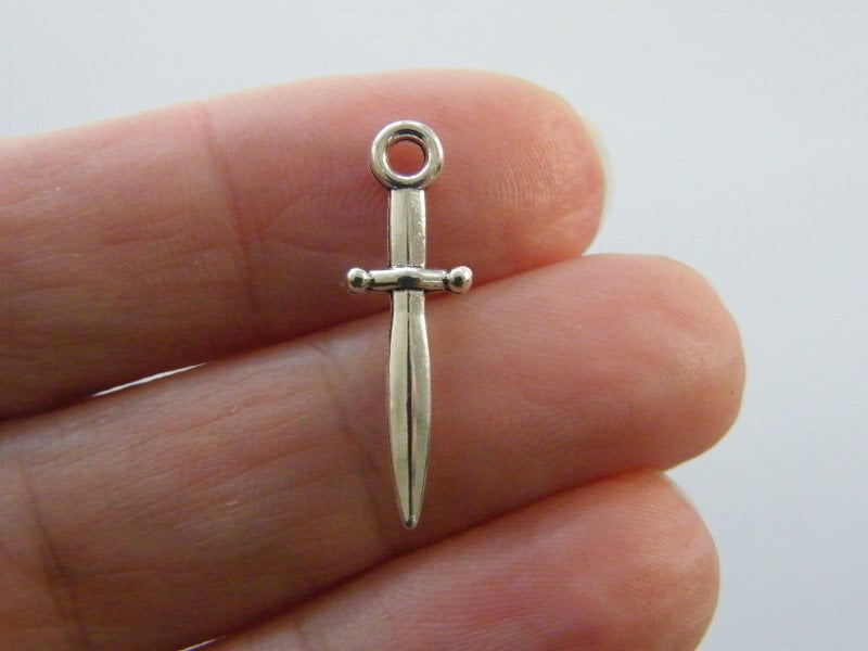12 Sword charms antique silver tone SW46