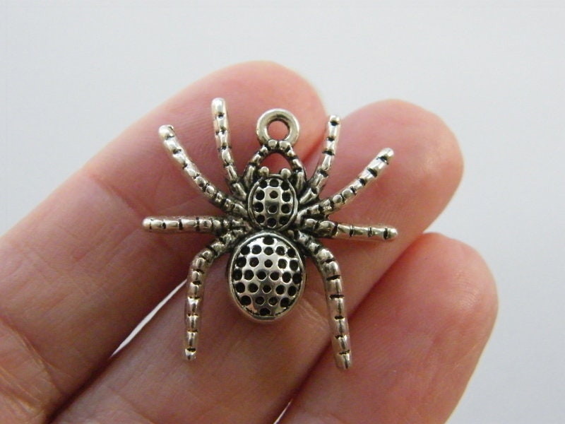 4 Spider charms pendants antique silver tone HC879
