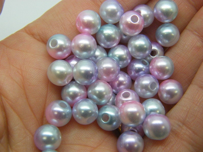 100 Pink blue white beads 8mm gradient mermaid acrylic AB207 - SALE 50% OFF