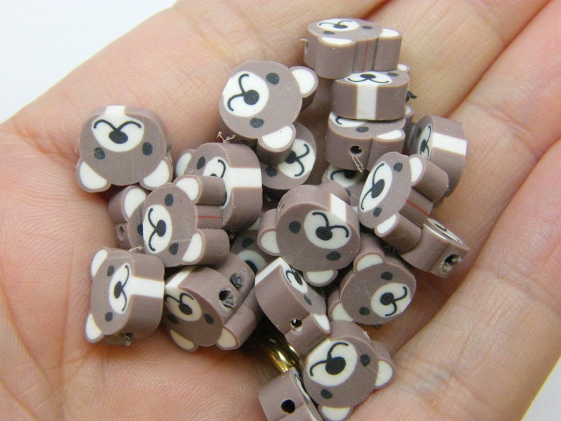 30 Bear beads brown polymer clay A1080 - SALE 50% OFF