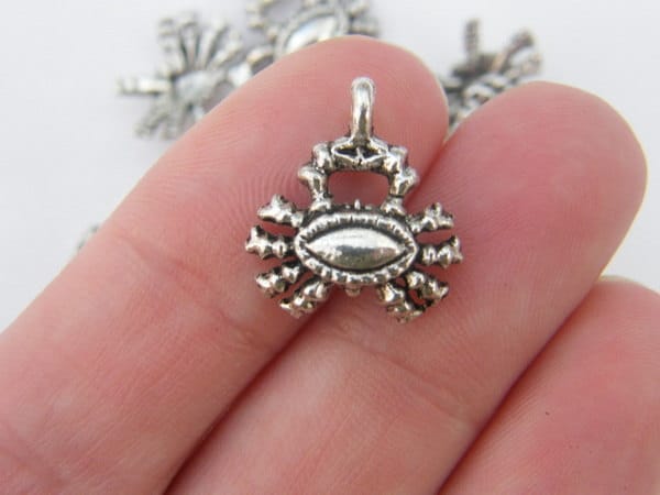 10 Crab charms antique silver tone FF95