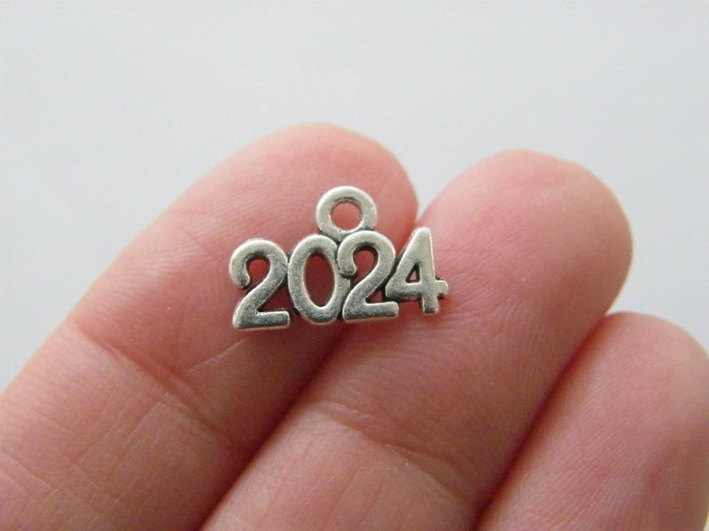 10 2024 year charms antique silver tone P503