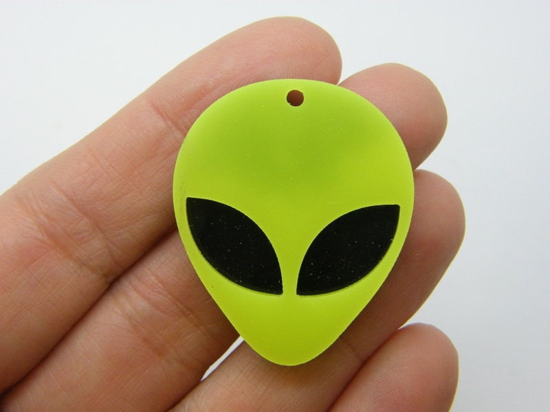 BULK 10 Alien pendants neon yellow black acrylic P751
