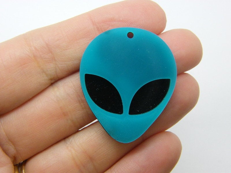 2 Alien pendants teal black acrylic P385