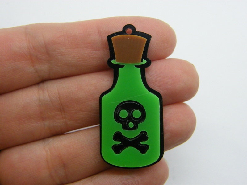 2 Bottle of poison pendants green black acrylic HC865