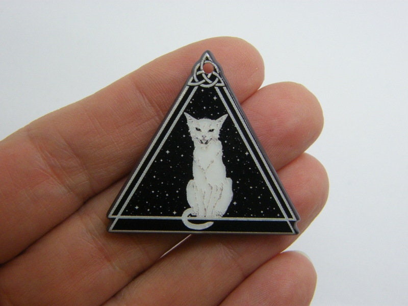 2 Cat triangle knot pendants black white acrylic HC873