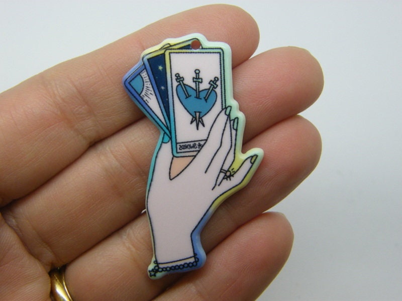 2 Tarot card hand pendant pink blue acrylic HC882