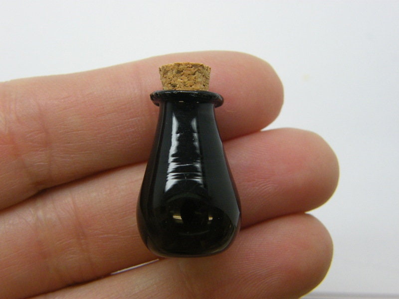 2 Mini glass bottles with corks black M276