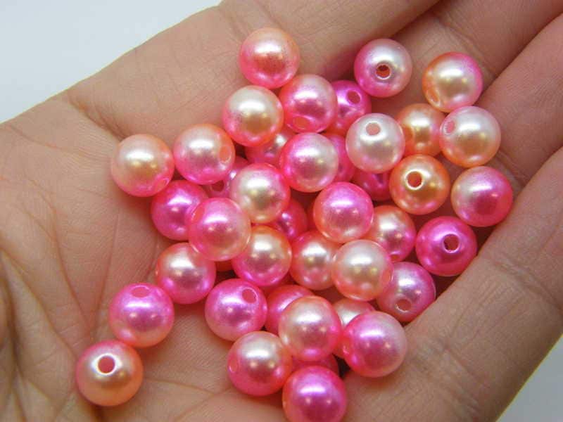 100 Beads gradient mermaid pink peach 8mm acrylic AB662 - SALE 50% OFF
