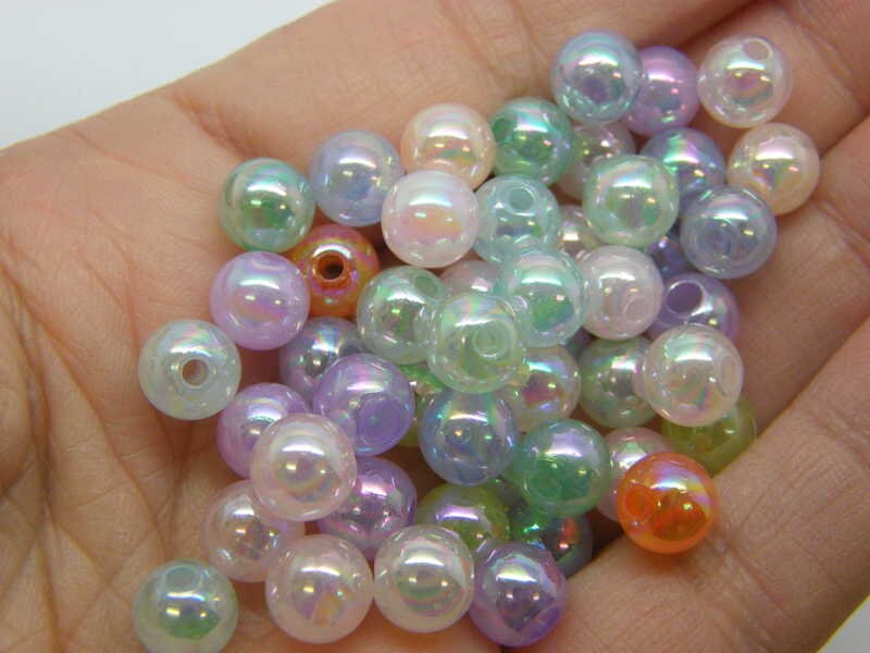 100 Imitation jelly AB beads 8mm random mixed acrylic AB663
