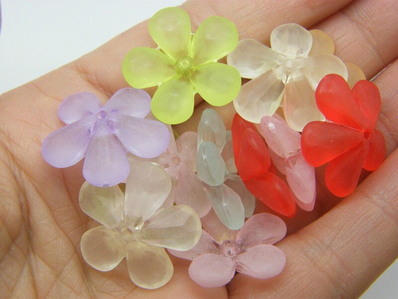 30 Flower beads random mixed frosted acrylic AB701