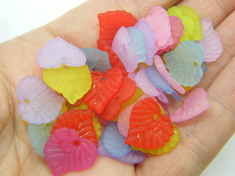 100 Leaf charms random mixed frosted acrylic L435 - SALE 50% OFF