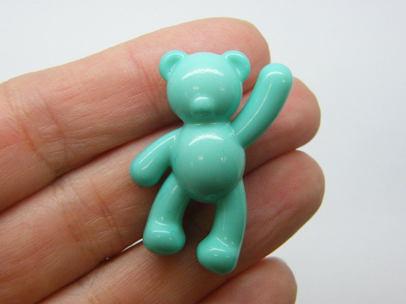 8 Teddy bear pendants or beads blue acrylic P769
