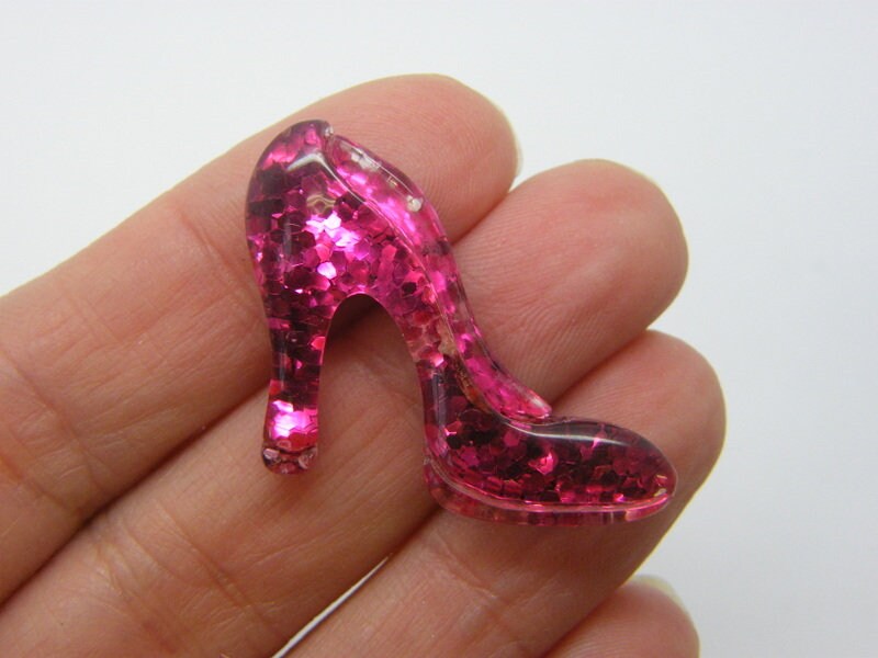 8 High heel shoe embellishment cabochon fuchsia glitter resin CA222