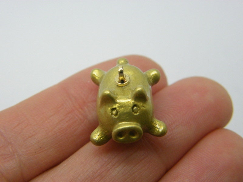 8 Pig charms golden gold dust gold bail resin A1270