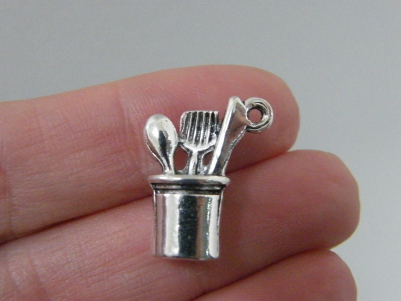 2 Cooking utensil charms antique silver tone FD493