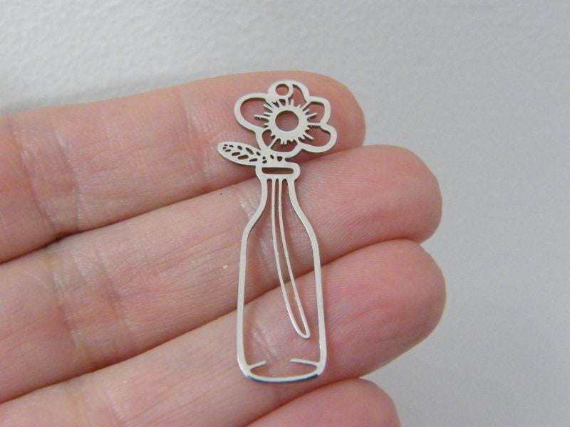 1 Flower in a bottle vase pendant silver stainless steel F699