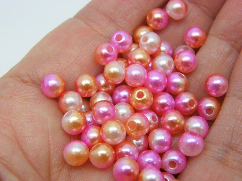 120 Fuchsia pink orange beads 6mm gradient mermaid acrylic AB657  - SALE 50% OFF