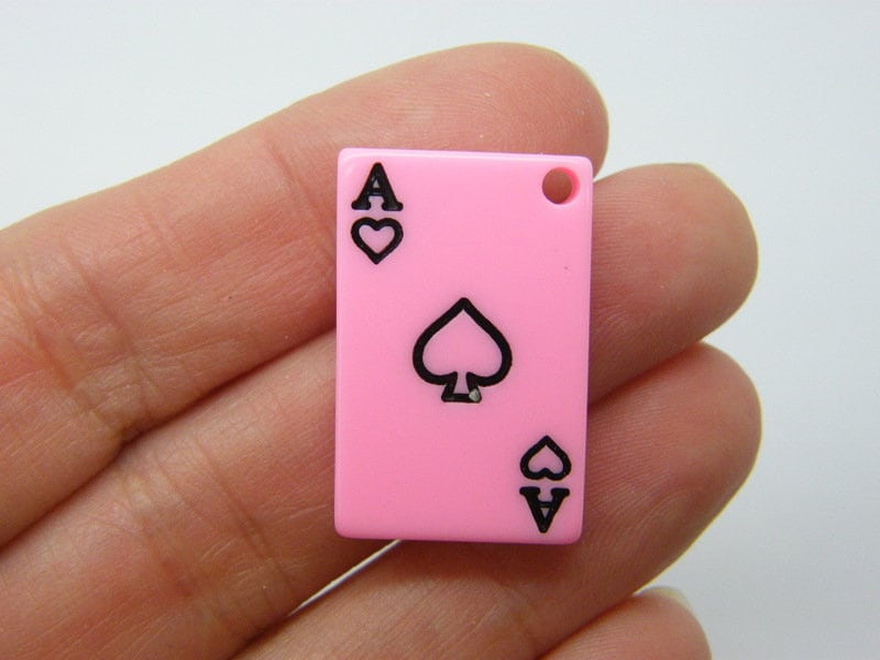 6 Ace of spades playing card charms pink resin P338