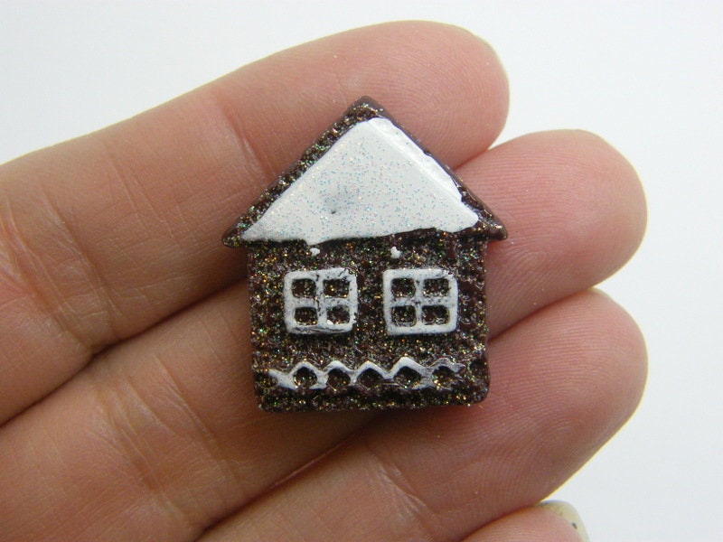 6 House snow gingerbread embellishment cabochons resin P801