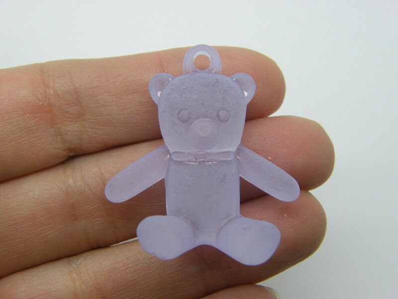 8  Teddy bear pendants frosted lilac purple acrylic P551