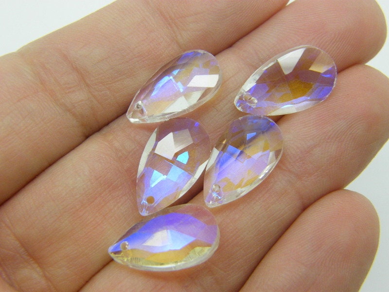 10 Teardrop charms frosted ab clear glass M64