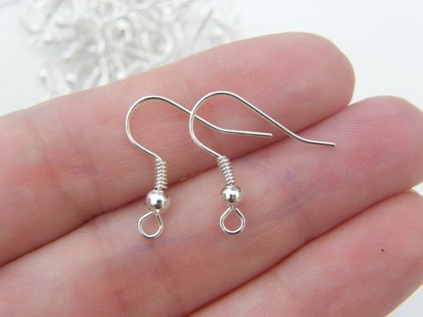 50 Earring hooks 18mm with ball and wire silver plated tone