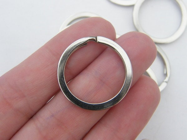 10 Key rings 25 x 1.7mm silver tone FS377