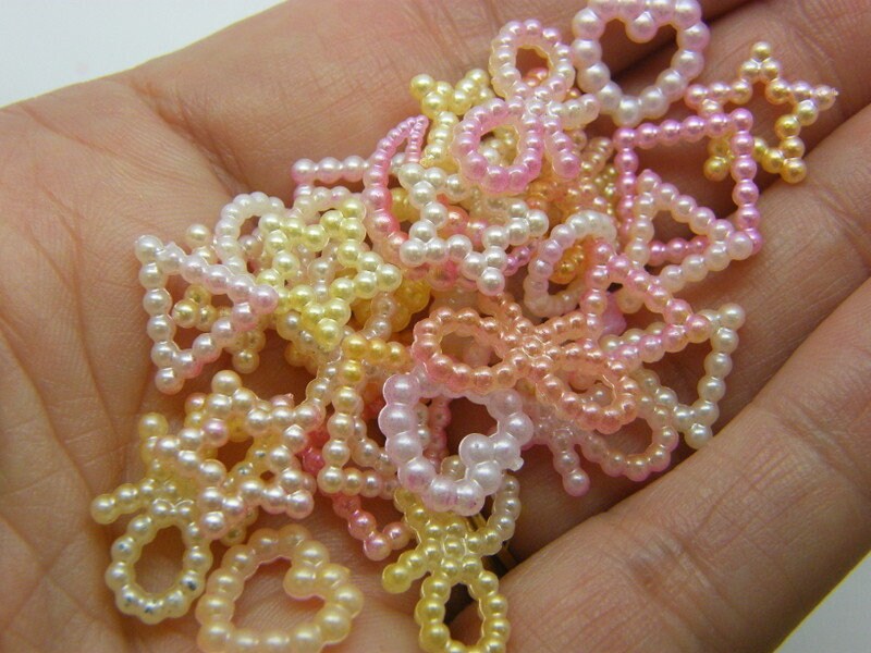 100 Pearl beads random mixed peach pink yellow white ABS resin AB705 - SALE 50% OFF