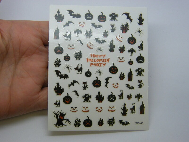 80 Halloween nail art stickers black orange ST