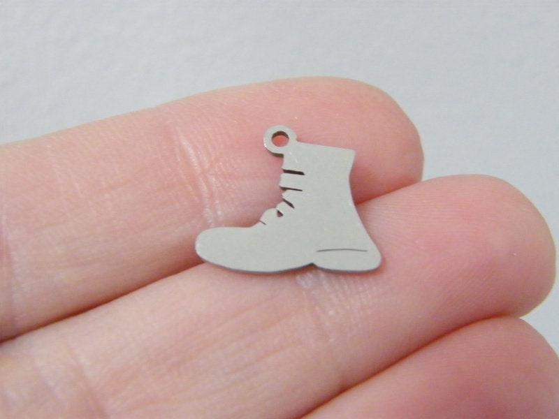 2 Working boot charms silver tone stainless steel CA223