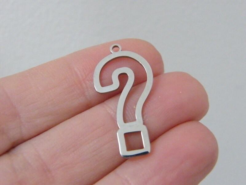 2 Question mark pendants silver tone stainless steel M592
