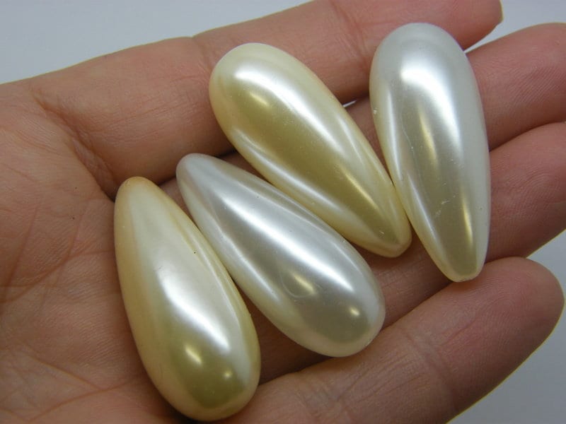 6 Teardrop beads silvery golden random pearl acrylic AB659
