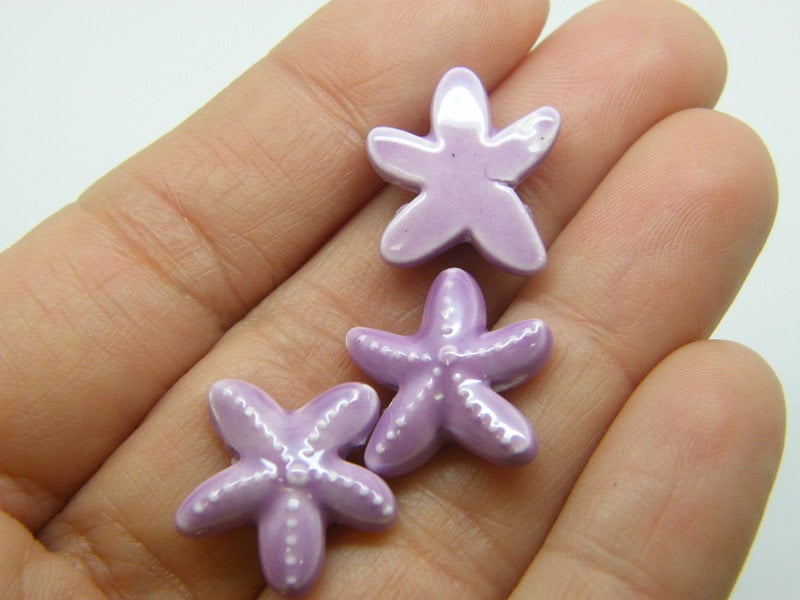 BULK 50 Starfish beads purple ceramic FF212