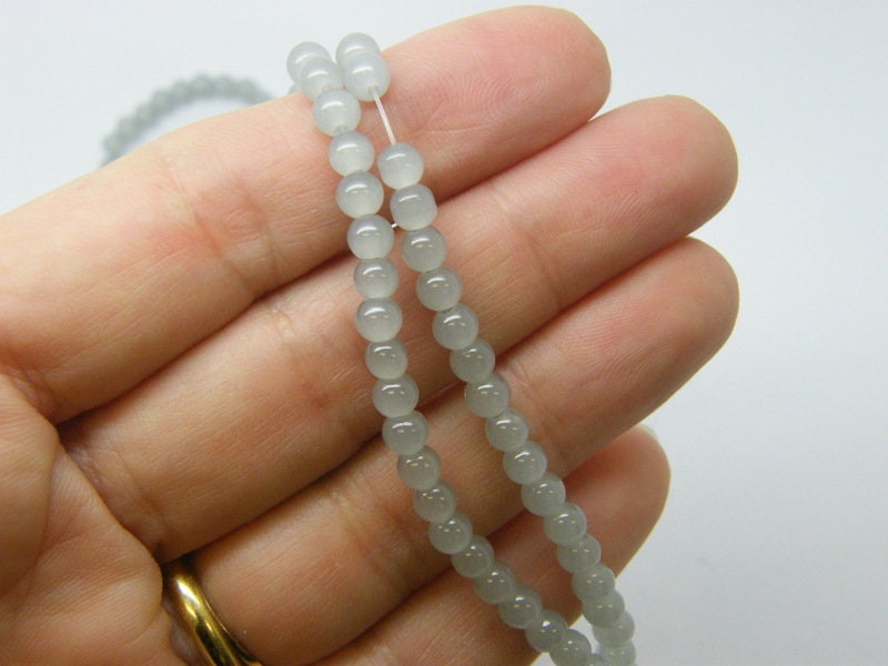 180 Imitation  jade beads grey 4mm glass B297