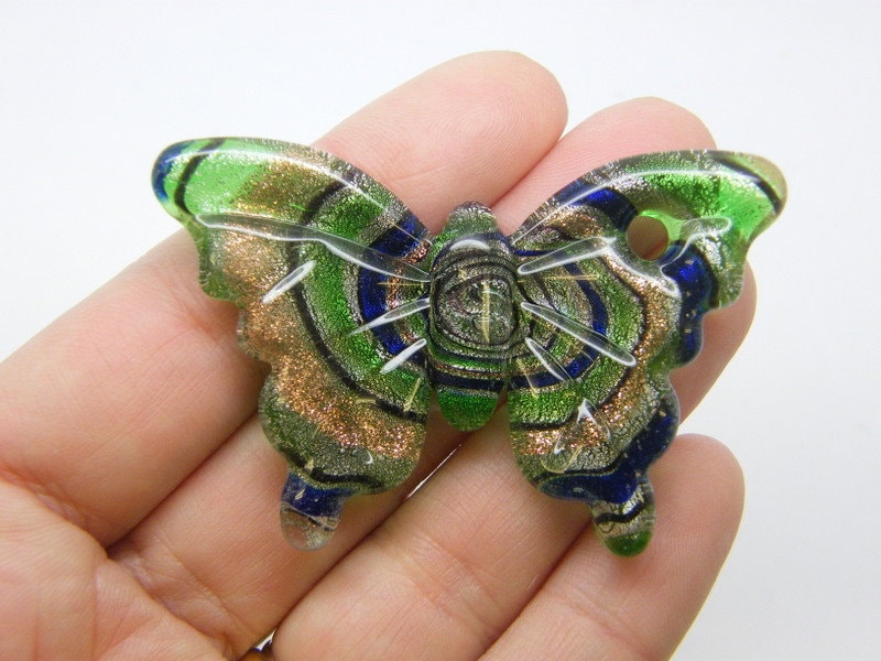 1 Butterfly pendant lamp work green glass A