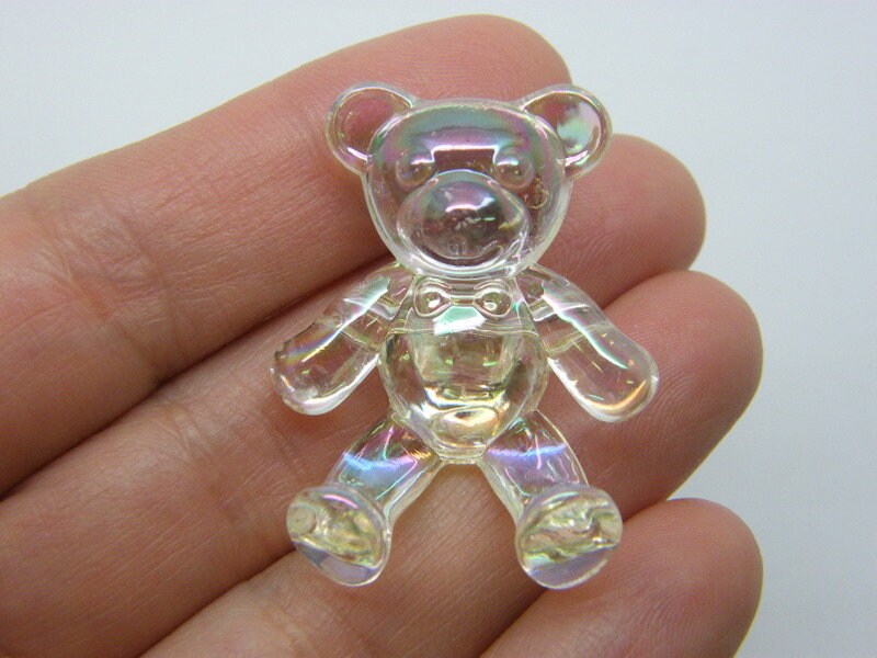 4 Teddy bear buttons clear AB acrylic P773