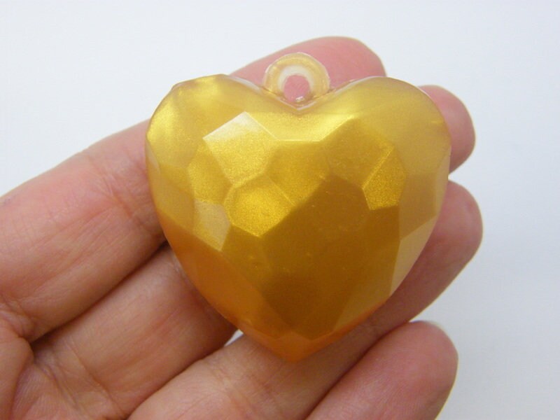 2 Heart pendants  faceted golden acrylic H  - SALE 50% OFF