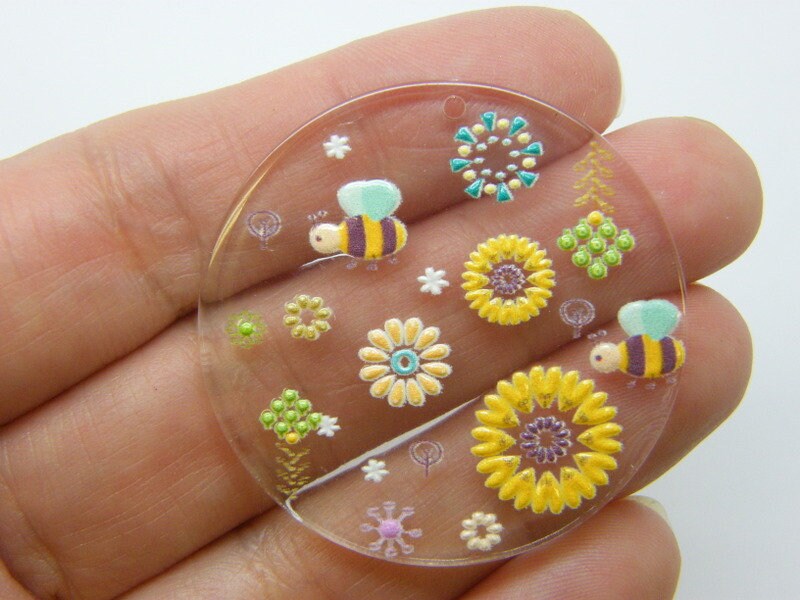4 Bee flower pendants transparent acrylic A904