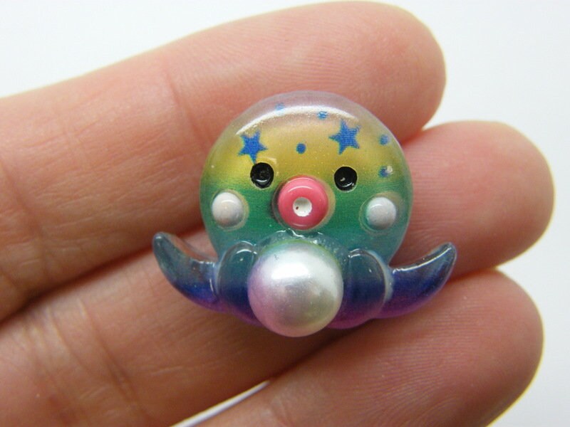 10 Octopus rainbow imitation pearl embellishment cabochons resin FF450