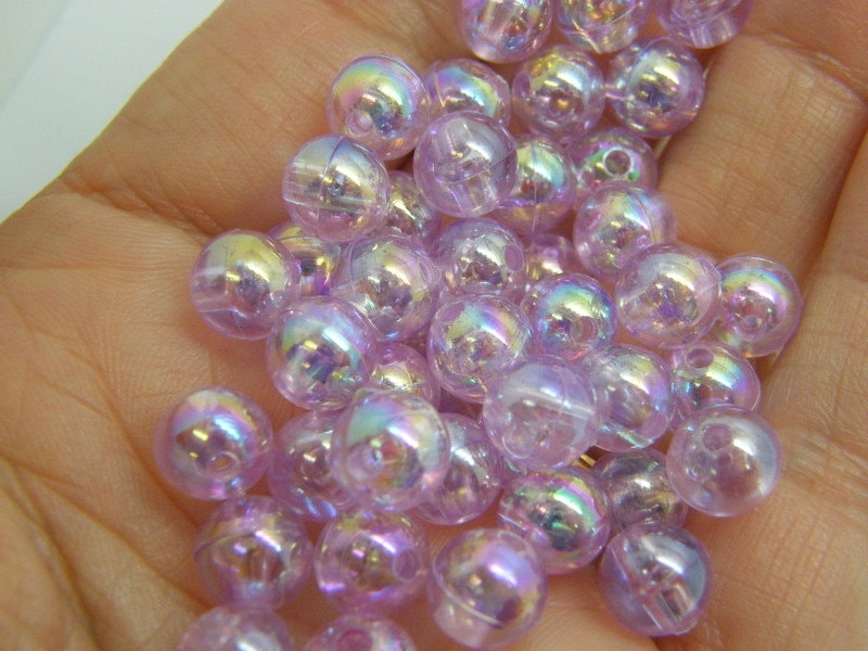 100 Mauve purple AB beads 8mm plastic AB717