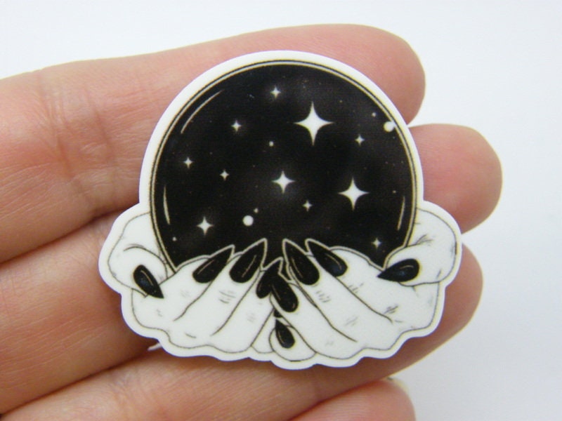 10 Hands planet glue on cabochons printed white black resin HC902